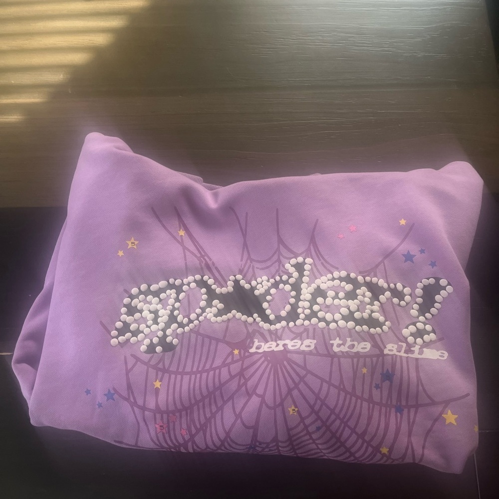 Purple Graphic Pullover Hoodie with Embellished Logo